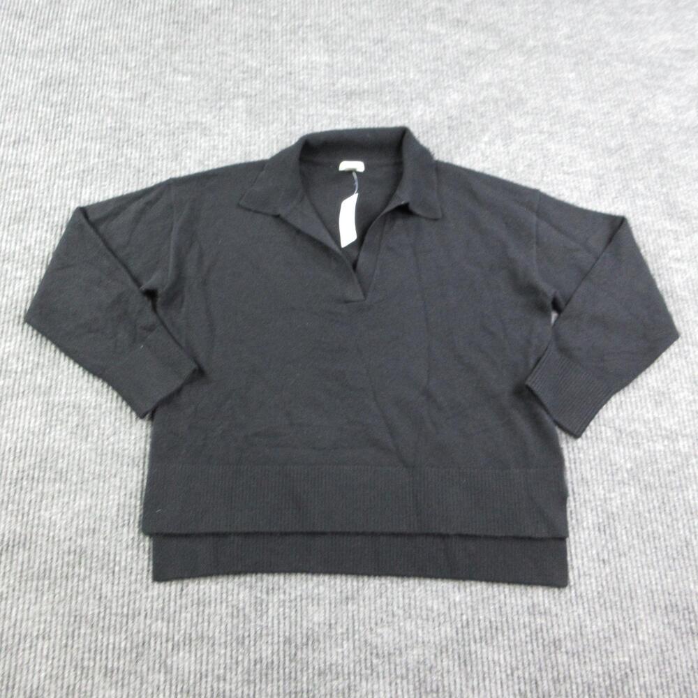 L.L.Bean Sweater Womens M Petite Black Collared Pullover 100% Cashmere NWT